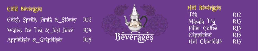 Eastern Food Bazaar Beverage Menu